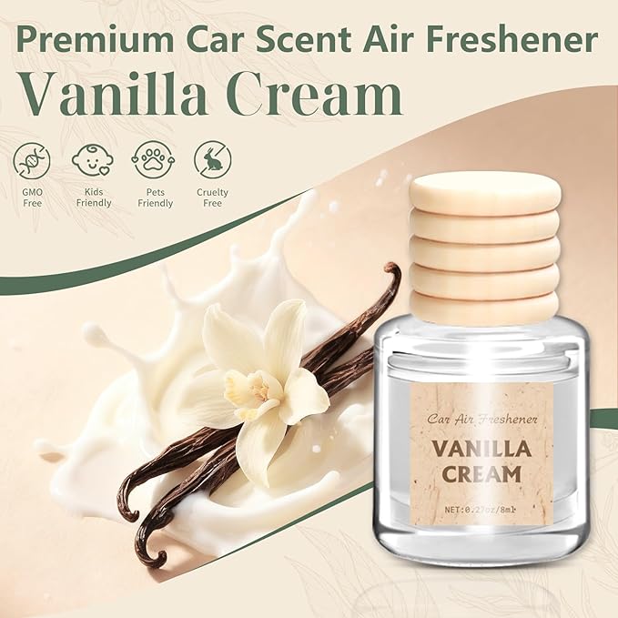 AROIC Hanging Car Air Freshener, 6 Pack Vanilla Cream Long Lasting & Refillable Air Freshener, Natural Plant Essential Oil Fragrance Aromatherapy Diffuser, Car Accessories Interior Set for Women & Men - Bloomnest