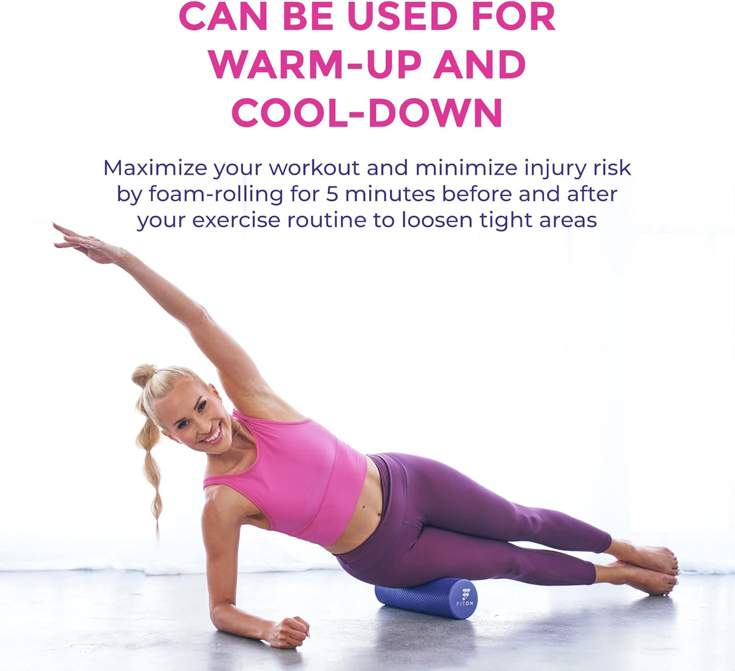 FitOn Recovery Foam Roller - High Density Travel Foam Roller for Muscle Massage and Deep Tissue Relief - Compact and Portable for Exercise, Travel, and Fitness - 12"x4", Purple