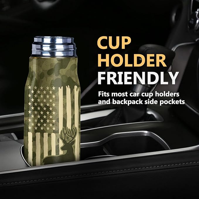 Deer American Flag Camouflage 17oz Stainless Steel Bullet Tumbler - Deer Hunting Gifts for Men - Unique Birthday Fathers day or Christmas Gifts for Hunters - Bloomnest
