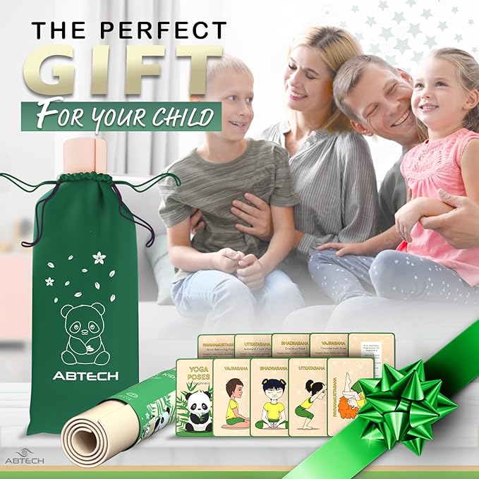 Kids Yoga Mat Set for Boys & Girls - Doll, Unicorn, Mermaid, Panda, Dinosaur and UnderWater - Chemical Free - Non-Toxic - Non-Slip - 60 X 24 X 0.2 Inches - w/ 12 Yoga Cards - Cute Carrier Bag - Ages 3-12 - Bloomnest