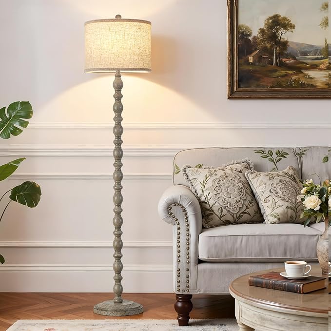 62" Floor Lamps for Living Room,3 Color Temperature Retro Standing Lamp, Vintage Farmhouse Floor Lamp with Rotary Switch, Rustic Resin Tall Lamps for Living Room, Bedroom, Office, Corner(Light Gray) - Bloomnest