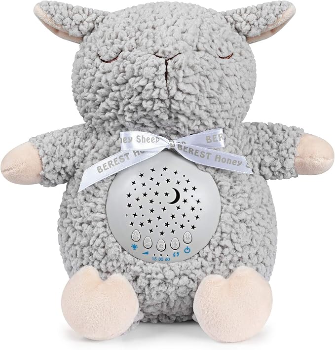 BEREST Baby Sleep Soother with Projector Night Light, Teddy Bear Sheep Musical Plush Toy with White Noise, Heartbeat, Shushing, Lullabies for Newborns, Boys & Girls Infants Shower Gift - Bloomnest
