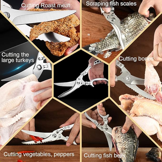 ANDONG Upgrade Heavy Duty Stainless Steel Kitchen Scissors - Professional Poultry Shears for Bone, Meat, Chicken, Fish, Turkey, Vegetables,Spring Loaded Multipurpose Ultra Sharp Utility Scissors - Bloomnest