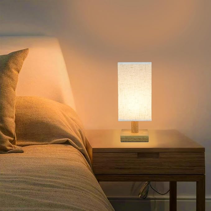 Small Bedside Table Lamp for Bedroom, Minimalist Nightstand Lamp with Square Fabric Linen Shade, Mini Cute Study Reading Desk Lamp Night Table Lamp for Living Room,Nursery, Home, Office,4.3in - Bloomnest