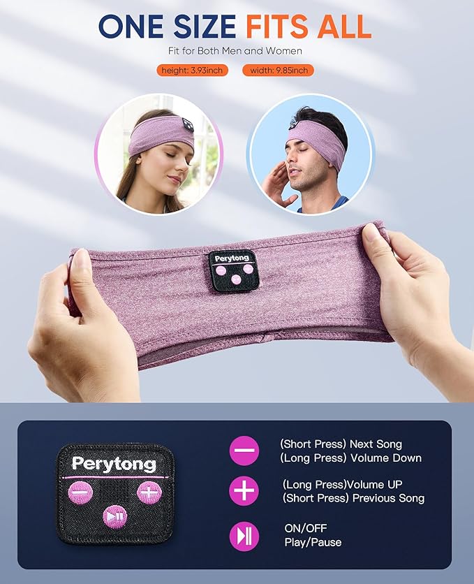 Perytong Sleeping Headphones, Bluetooth Headband, Soft Comfortable Headphones for Sleeping, Nap, Relaxation, Meditation, Yoga, Running, Jogging, Cool Tech Gifts for Women Men - Bloomnest