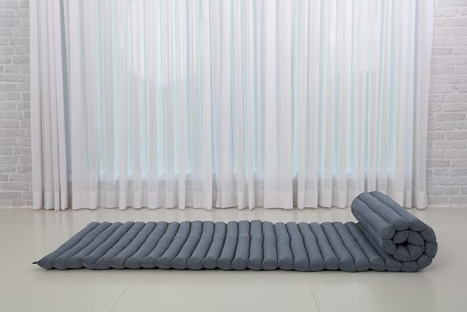 Leewadee - Foldable Floor Mattress - Japanese Roll Up Futon -Trifold Tatami Mat- Guest Floor Bed - Camping Mattress - Thai Massage Mat, Kapok Filled, 75 x 28 inches, Anthracite - Bloomnest
