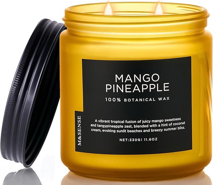 M&SENSE Mango Pineapple Tropical Scented Candle - 11.6oz Natural Soy Wax Non Toxic 70-Hour Burn 2-Wick Fruit Scent for Home, Housewarming Gifts - Aromatherapy Candle for Women, Men & Family Friends - Bloomnest