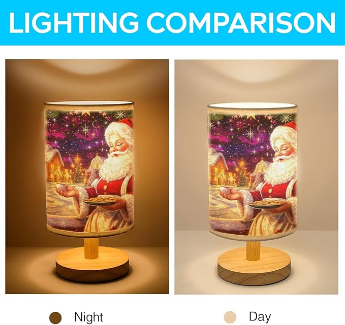 Mrs. Claus Table Lamp LED 3-Color Pressed Bedside for Merry Christmas, Mrs. Claus Shade Christmas Table Lamp with Wood Base for Bedroom Living Room Desk Office - Bloomnest