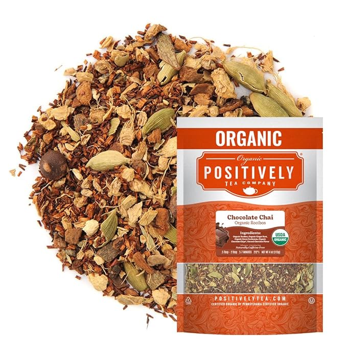 Organic Positively Tea Company, Rooibos Chocolate Chai Tea, Loose Leaf, 4 Ounce - Bloomnest