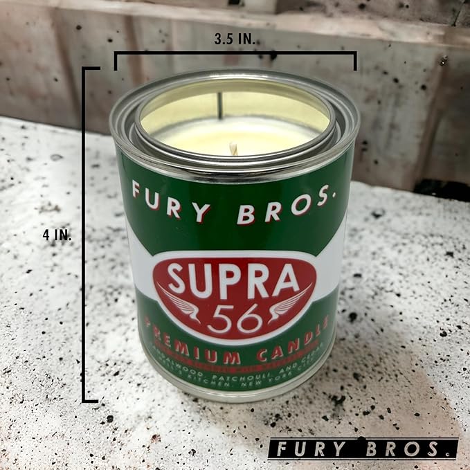 Fury Bros. Scented Candles for Men | Supra 56 | Sandalwood Patchouli Cedar | Natural Soy Wax | Hand-Poured in The USA | Long 70-80 Hour Burn (12.5 oz) | Vintage-Inspired Tin Design | Dad Home Gift - Bloomnest