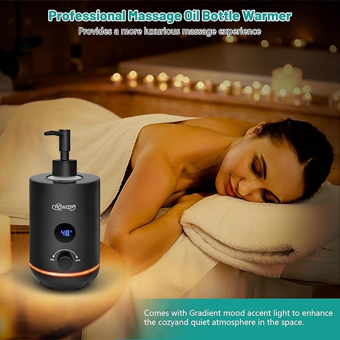Massage Oil Warmer Bottle Professional Electric Lotion Digital Heater for SPA, Portable Oil Warmer Heated Cream for Beauty Salon Home, with Gradient Atmosphere Lamp, ℃/℉ Switchable Display - Bloomnest