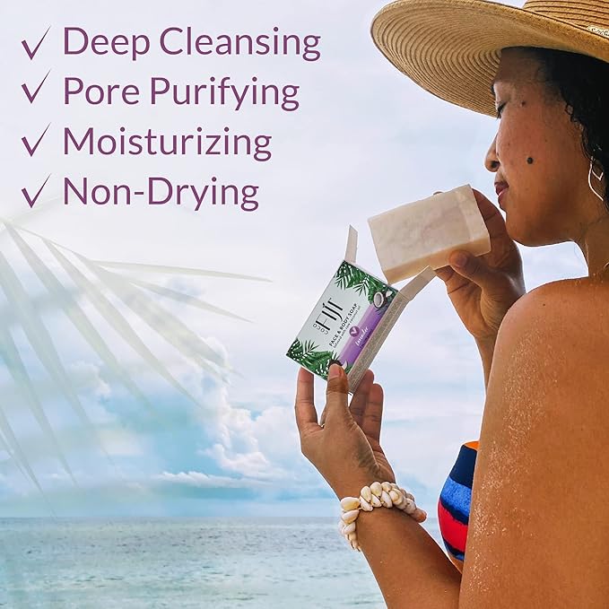 "Coco Fiji Soap Bar for Face and Body Infused With Organic Coconut Oil, Lavender Essential Oil, Natural Soap for Moisturizing & Pore Purifying Skin, 7 oz, Pack Of 3 "