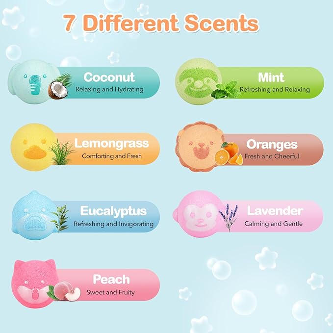 SHUCHING 14 Pcs Colorful Animal Bath Bombs with Surprise Inside, Natural and Organic Bubble Bath Fizzy Balls for Kids, Birthday Christmas Gifts Set for Boys Girls - Bloomnest