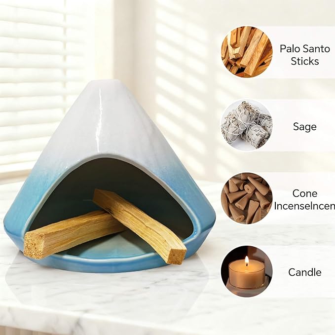 Ceramic Incense Burner, Palo Santo Holder for Palo Santo Sage, Incense Cones Holder, Smudge Bowl with Ash Catcher, Heat Resistant for Yoga, Meditation, Aromatherapy Home Decor Bloomnest