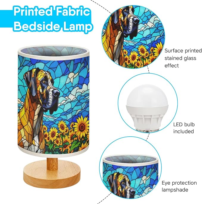 Great Dane Table Lamp LED 3-Color Pressed Bedside, Dog Shade Lamp with Wood Base for Bedroom Living Room Desk Office - Bloomnest