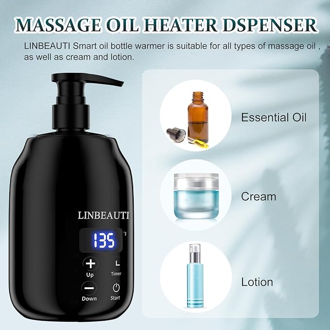 Massage Oil Warmer with Two Oil Bottle Dispenser, Lotion Bottle Warmer Dispenser Heater, Smart Touch Key Electric Warm Lotion Dispenser, Lube Gel Cream Warmer for Home Pro Salon Spa Massage (black) - Bloomnest