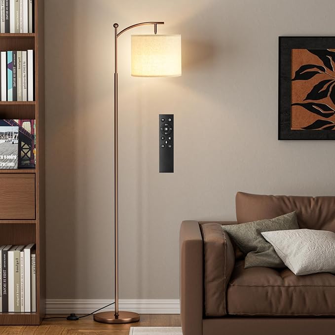 60" Floor Lamps with Remote Control & Bulb, Colors Temperature & Brightness Adjustable, Deep Beige Shade & Brown Pole - Bloomnest