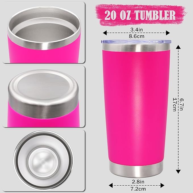 20 oz Tumbler Coffee Travel Tumblers Bulk with Lid Stainless Steel Double Wall Vacuum Insulated Mug Powder Coated Cups fit Car Cupholder for Hot and Cold - Hot Pink, 1Pack - Bloomnest