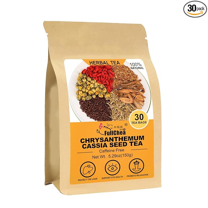 FullChea - Chrysanthemum Cassia Seed Tea Bag, 30 Pcs Teabags for Liver Detox Cleanse 5.29oz / 150g - Burdock Root, Goji Berries, Osmanthus, Dandelion, Licorice, Barley Chinese Herbal Tea - Bloomnest