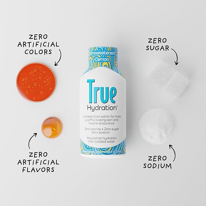 True Hydration Shots Unsweetened Lemon Flavor – 24 Pack of 1.93 fl oz Shots – Electrolytes – Amino Acids – Zero Sugar – Zero Sodium – Vegan – Gluten-Free Hydration - Bloomnest