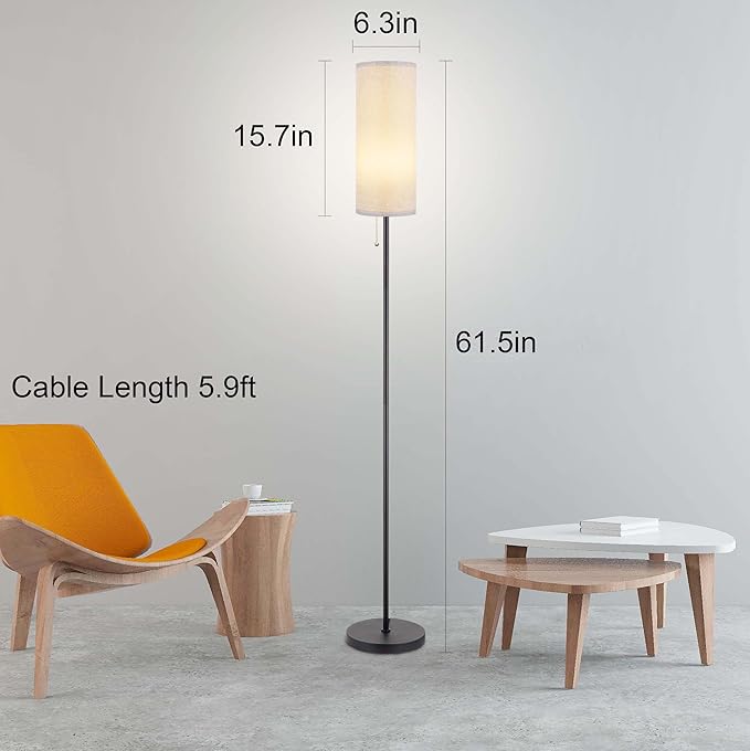 Floor Lamp for Living Room, Modern Standing Lamps with Lampshade, Minimalist Tall Lamp with Chain Switch for Living Room, LED Bulb Included (Gray Shade) - Bloomnest