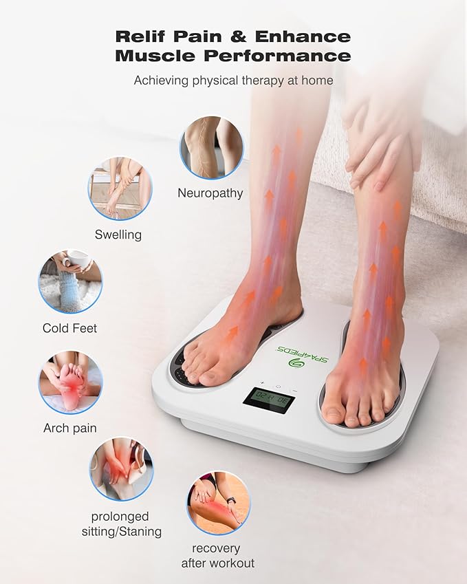 Foot Massager for Neuropathy, Rechargeable EMS TENS Foot Stimulator, Relieve Plantar Fasciitis, Swelling, Cramps– Remote Control, 10 Modes 20 Intensities – Gifts for Women Men Mon Dad - Bloomnest