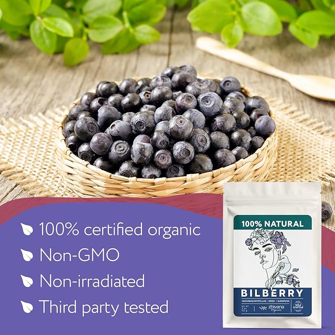 Wild Bilberry Dried Fruits (4 oz.) – Bilberry Tea - Superfood berries -Whortleberry (Vaccinium myrtillus) - Antioxidant, Immunity, Heart Health - Bloomnest