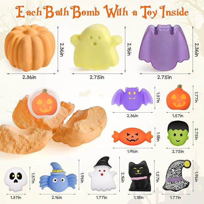 9 Pack Halloween Bath Bombs for Kids, Halloween Bubble Kids Bath Bombs with Surprise Toy Inside, Halloween Treat Bags Gifts for Kids Girls Boys - Bloomnest