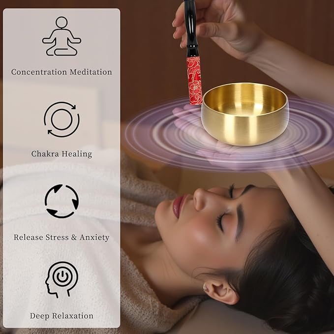 Tibetan Singing Bowl Set - 4" Handcrafted Meditation Sound Bowl for Yoga, Mindfulness Chakra Healing & Stress Relief | Complete Kit with Cushion & Mallet | Spiritual Gifts for Beginners (4 Inch) - Bloomnest