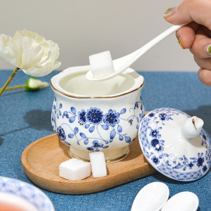 Bone China Tea Set, 21-Pieces Porcelain Tea Set for Adults, Tea Cups And Saucers for 6, with Teapot, Spoons, Sugar Bowl, Creamer Pitcher, Vintage Tea Set for Women Tea Party (Blue) - Bloomnest