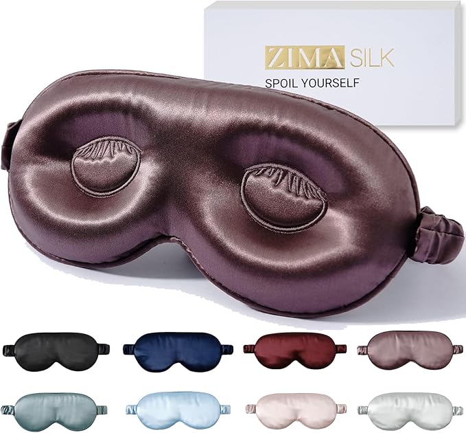 ZIMASILK Adjustable 22 Momme 100% Pure Mulberry Silk Sleep Mask, 3D Contoured Cup Eye Mask for Sleeping, Super Soft Breathable Blindfold, Perfectly Blocks Light for Sleeping. (Plum Wine) - Bloomnest