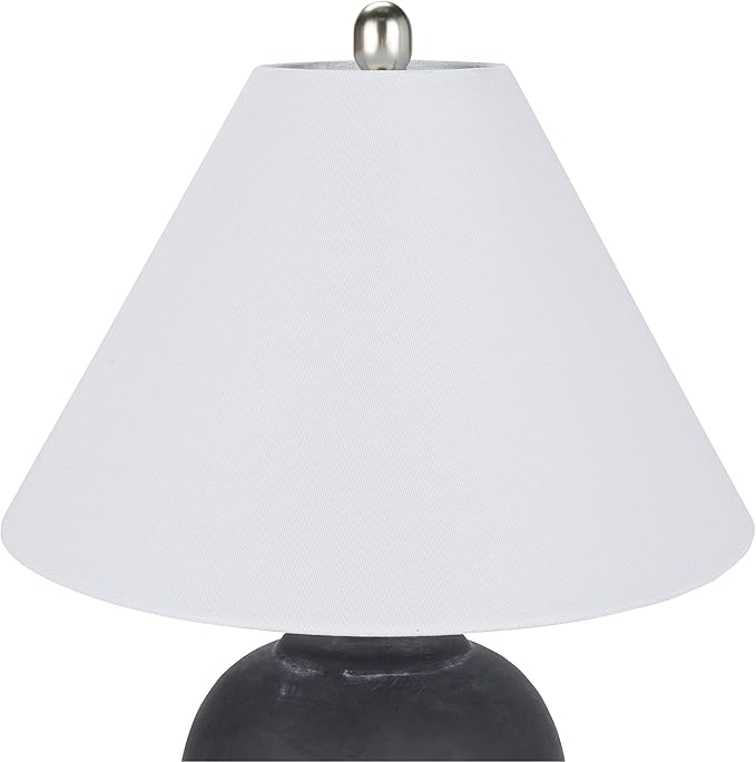 Nourison Home 23" Black Vintage Distressed Ceramic Pot Table Lamp for Bedroom, Living Room, End Table, with White Conical Empire Shade - Bloomnest