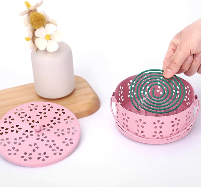Spiral Coil Incense Burner Holder Home Outdoor Citronella Incense Coil Holder with Handle (Pink) - Bloomnest
