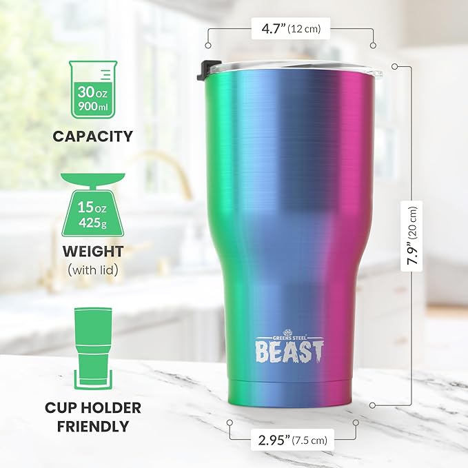 Beast 30 oz Tumbler Stainless Steel Vacuum Insulated Coffee Ice Cup Double Wall Travel Flask (Rainbow) - Bloomnest