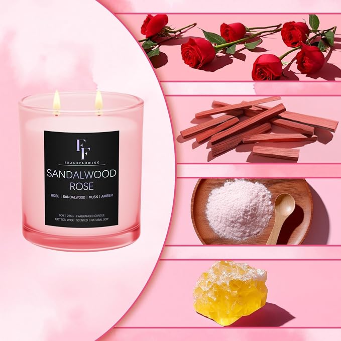 Sandalwood Rose Scented Candle, 2-Wick Luxury Soy Wax Candle, 9 oz Aromatherapy Candle Home Fragrance Candles Gift - Bloomnest