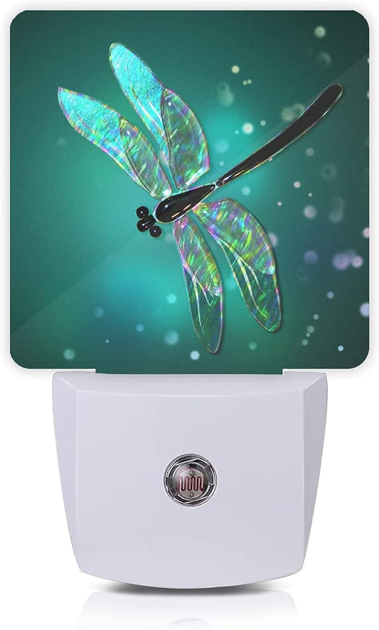 Dragonfly Night Light,Fantasy Green Dragonfly Plug-in Night Lights with Dusk-to-Dawn Sensor for Bedroom, Bathroom and Living Room Sleep Friendly lamp for Women/Girls/Boys Gift,0.5W