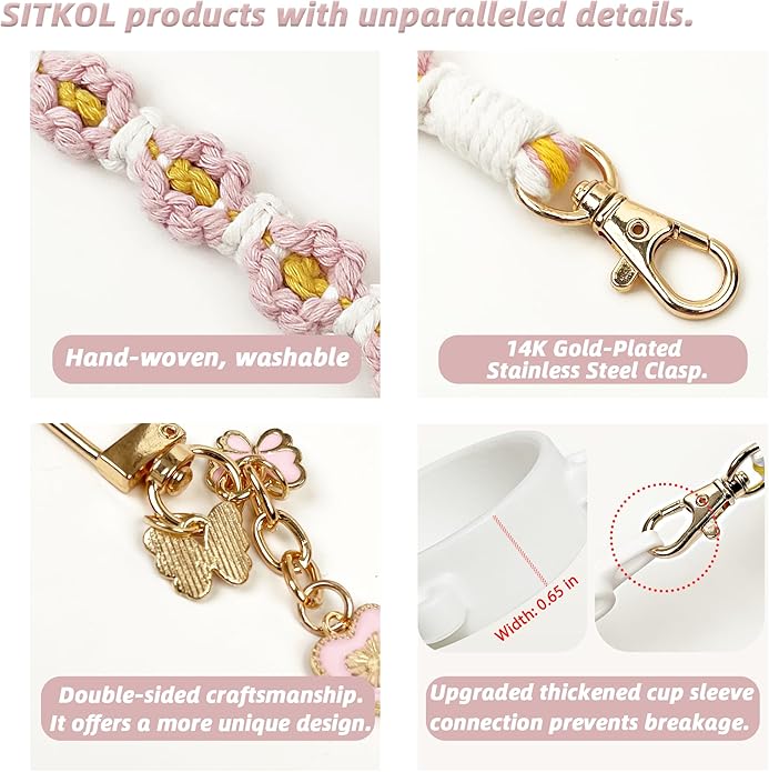 Compatible with Owala Water Bottle Accessories, Cute Letter Charm Set with Boho Handle Strap, Monogram Sticker, Silicone Ring, Keychain Decoration, for FreeSip 24 32 40oz, Owala Kids, Tumbler Gift SITKOL