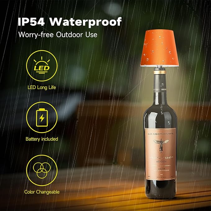 2025 New Wireless Bottle Lamp - LED Bottle Lights for Liquor & Wine Bottles, Cordless Lampshade, Whiskey Bottle Top Light, Bottle Stopper Night Light Kit, Rechargeable 3-Tone Touch-Dimmable - Bloomnest