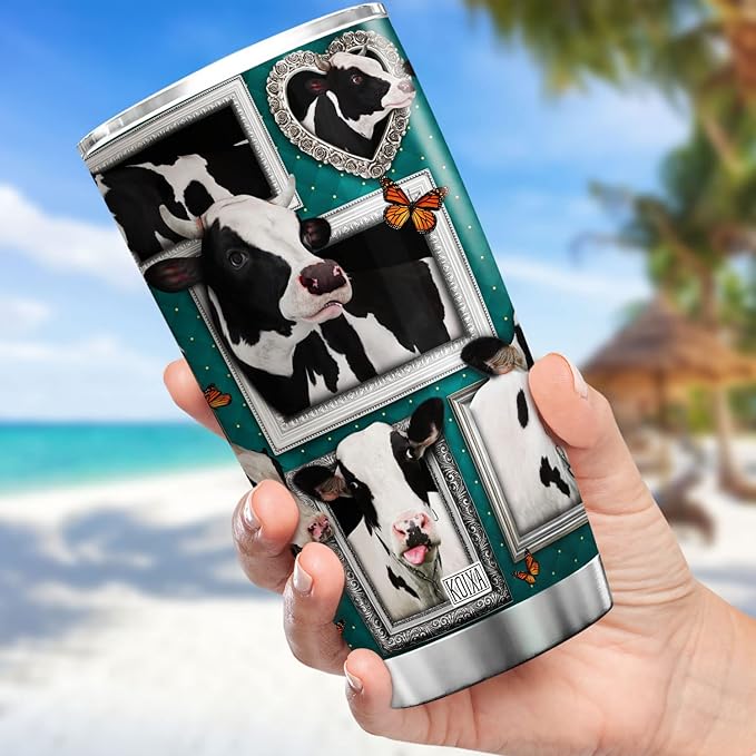 Cow Print Stainless Steel Tumbler With Lid 20 Oz Holstein Friesian Cattle Cute Dairy Cows Insulated Cup Funny Farm Animal Themed Mugs Butterfly Cool Cow Things For Cow Lovers - Bloomnest