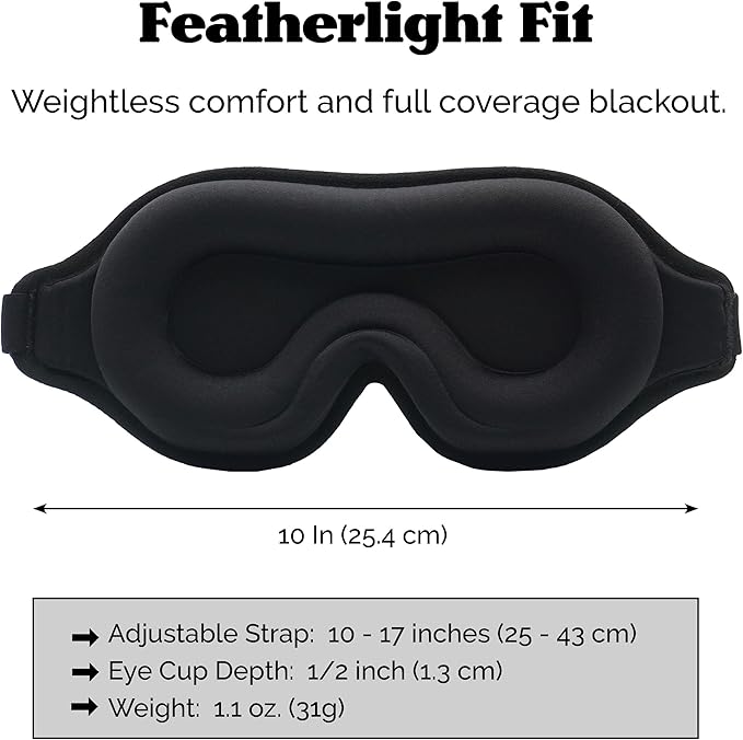 Complete Light Blocking 3D Sleep Mask – Blackout Eye Mask for Sleeping, Lash Extensions & Side Sleepers – Pressure-Free Comfort with Adjustable Strap, Travel Bag & Earplugs - Bloomnest