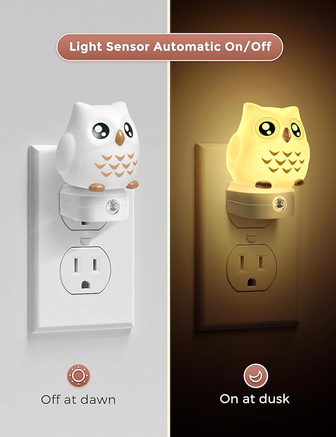 L LOHAS LED Owl Night Light for Kids, 3D Owl Night Light Plug in Wall, Dusk to Dawn Sensor, 8-Color Changing+Soft White 3000K, 3 Lighting Modes, Nursery Night Lights, Children, Room Decor - Bloomnest