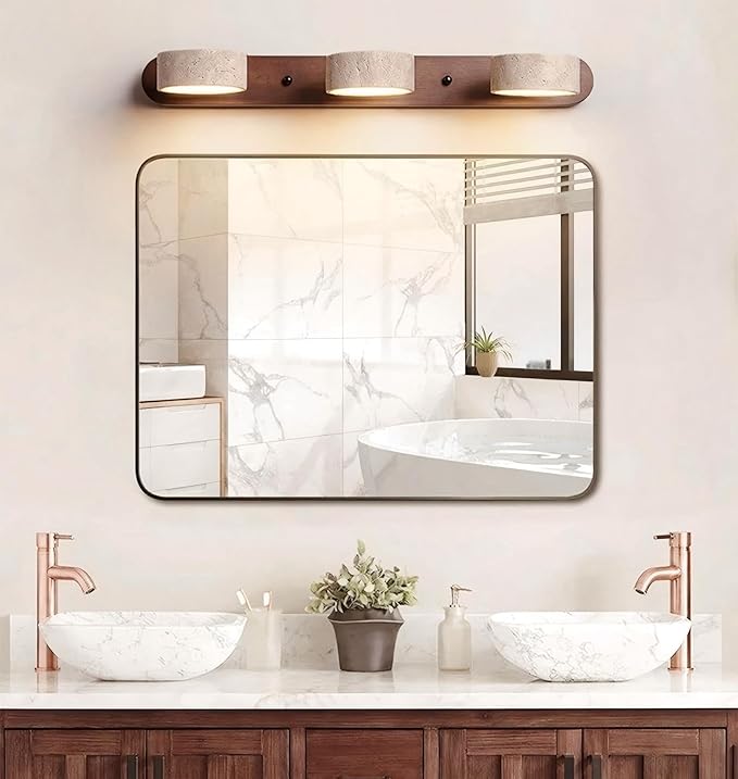Japanese Wabi-Sabi LED Wall Sconce with Natural Stone Shade,Vintage Swivel Wall Lights,Modern Wall Sconce for Bathroom Mirror, Kitchen,Dining Room,Hallway,Vanity Lighting (A, 3 Heads) - Bloomnest
