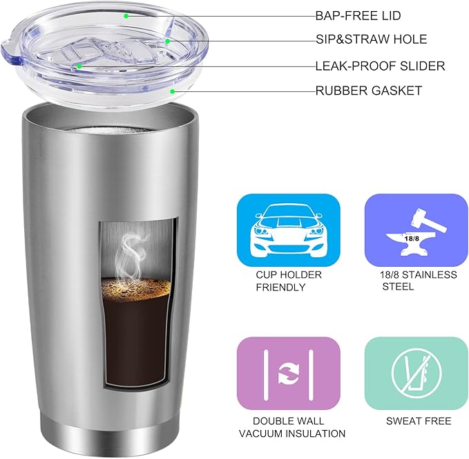 VEGOND 20oz Tumbler with Lid and Straw Stainless Steel Tumbler Cup Vacuum Insulated Double Wall Travel Coffee Mug Powder Coated Coffee Cup(Stainless 1 Pack) - Bloomnest
