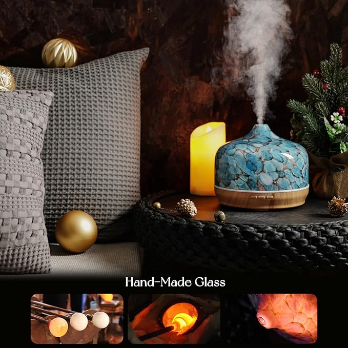 Porseme 500ml Glass Essential Oil Diffuser Aromatherapy Ultrasonic Cool Mist Humidifier 15-21 Running Hours Waterless Auto-Off Air Diffusers for Sleeping Yoga Office Working Spa and Rest (Light Blue) - Bloomnest