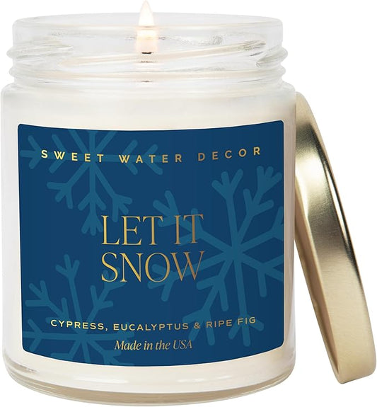 Sweet Water Decor Let it Snow Christmas Scented Candles - Christmas Stocking Stuffers Soy Candles with Cypress Scent - Christmas Candles with 40 Hours Burn Time - 9Oz Gold Lid Clear Jar Wax Candles - Bloomnest