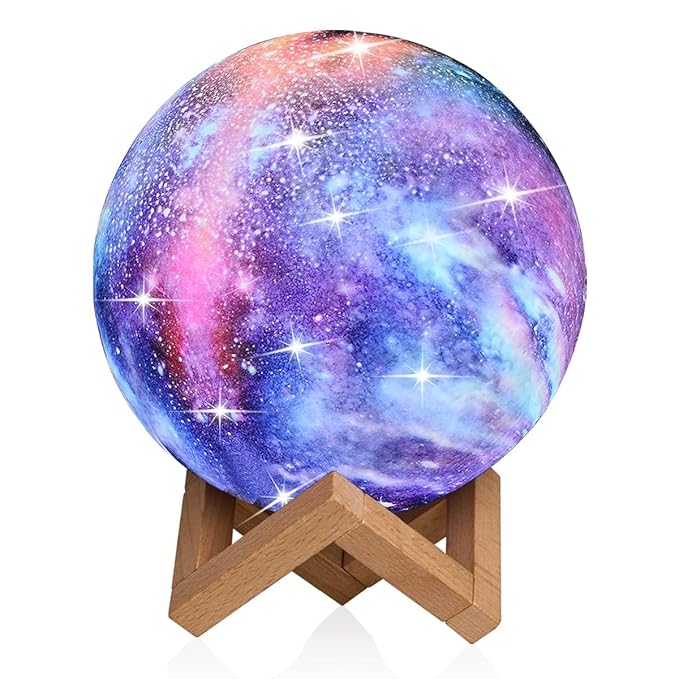 Moon Lamp, Kids Night Light Galaxy Lamp - 16 Colors Moon Light with Wood Stand Remote & Touch Control USB Rechargeable Gift for Girls&Boys Lover Birthday - 4.8 inch - Bloomnest