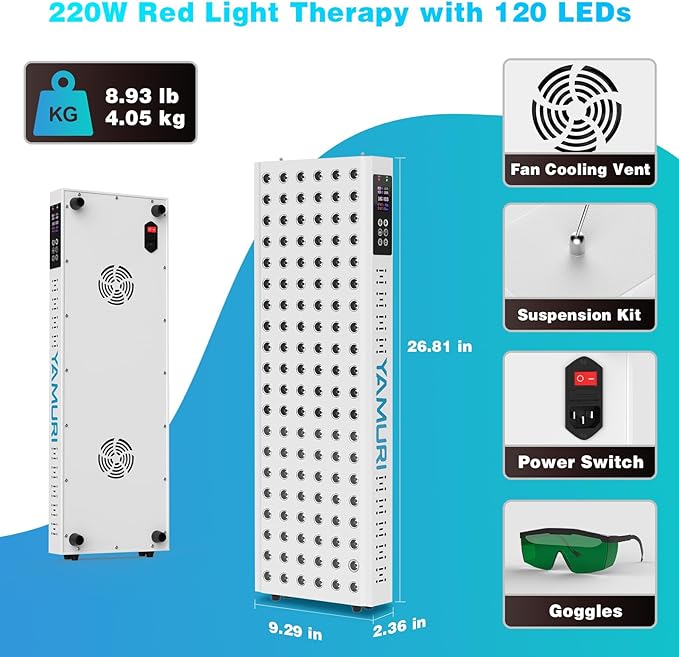 220W Red Light Therapy Panel Lamp for Face & Body - Infrared Red Light Therapy Device, Dual Chip | High Power LED Light Therapy for Skin, Recovery & Relaxation at Home - YA120 YAMURI