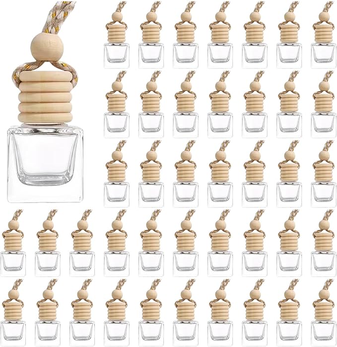 100Pcs Hanging Car Air Freshener Diffuser, 8ml Empty Glass Essential Pendant Bottles, Automotive Oil Aromatherapy Fragrance Perfume Containers - Bloomnest
