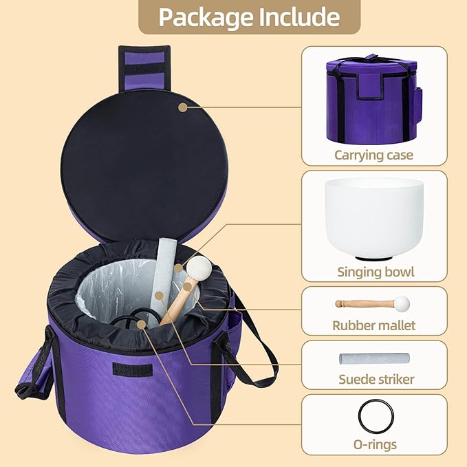 White G Note 8 inch Quartz Crystal Singing Bowl, for Healing Mindfulness Meditation Yoga Sound Baths, with Case Rubber Mallet