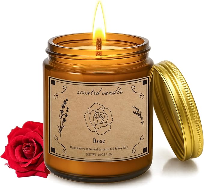 Scented Candles Gift, 16oz Large Jar Scented Candle – Rose Soy Wax Candle with 100 Hour Burn Time, Long Lasting Aromatherapy Candle for Romantic Home Fragrance, Bedroom Décor & Gift for Her/Him - Bloomnest